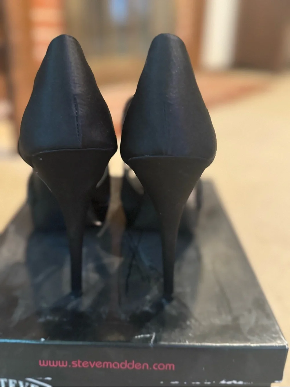 Steve Madden Black Satin Peep-Toe Platform Heels